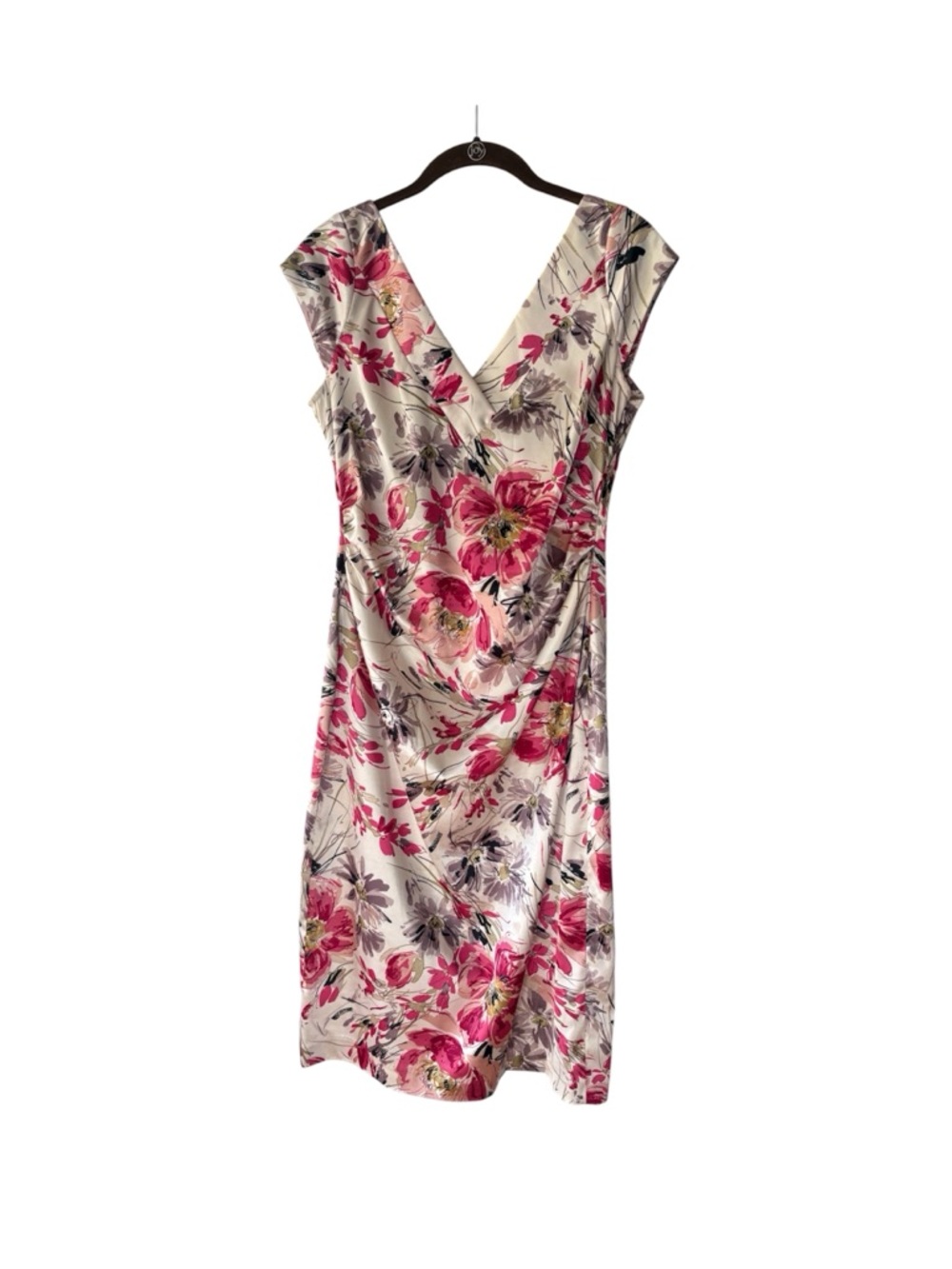 Maggy London Floral Wrap Midi Dress in Pink and Cream